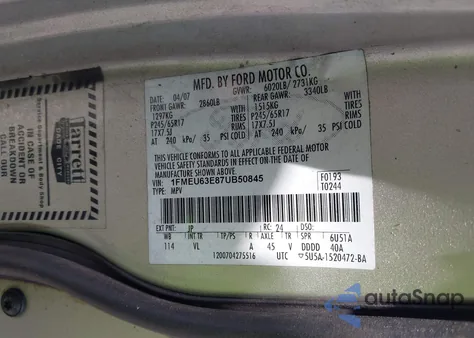 2007 Ford Explorer Xlt z USA, uszkodzony, nr VIN 1FMEU63E87UB50845